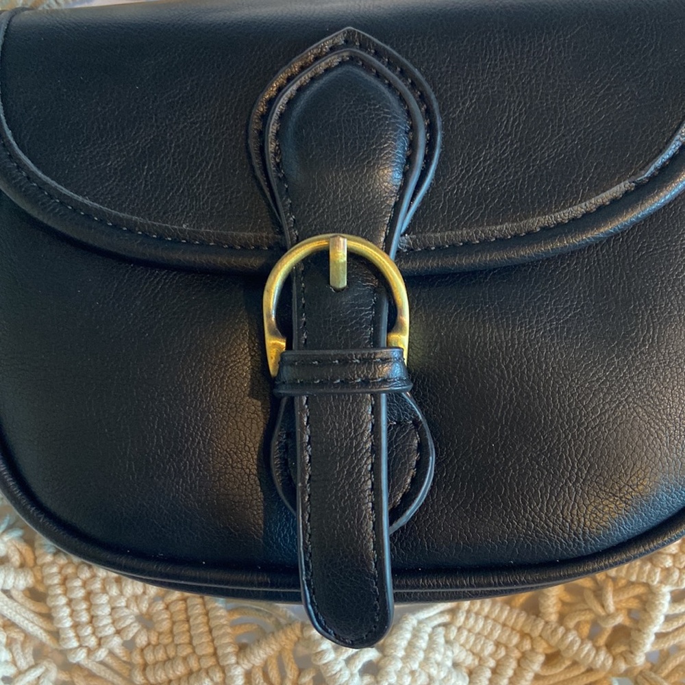 Anthropology Street Level Black Vegan Leather cross body detailed macrame strap - Picture 4 of 15